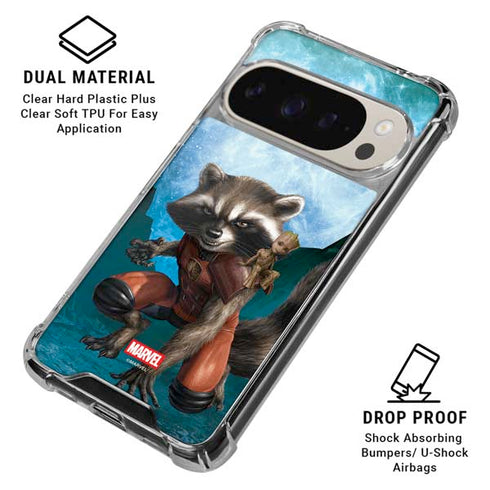 Marvel Rocket and Baby Groot Cosmic Bond Google Pixel 9 Pro XL Clear Case